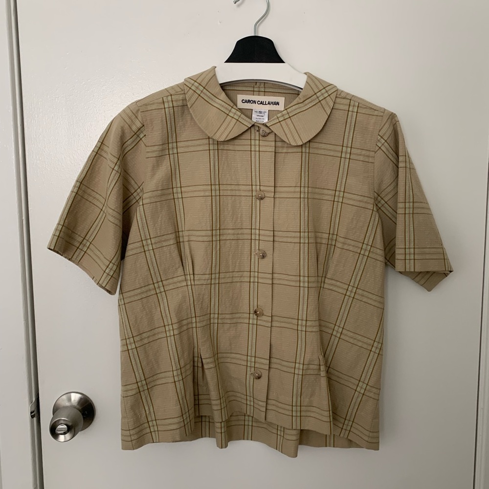 Caron Callahan Westley Top in Khaki Windowpane